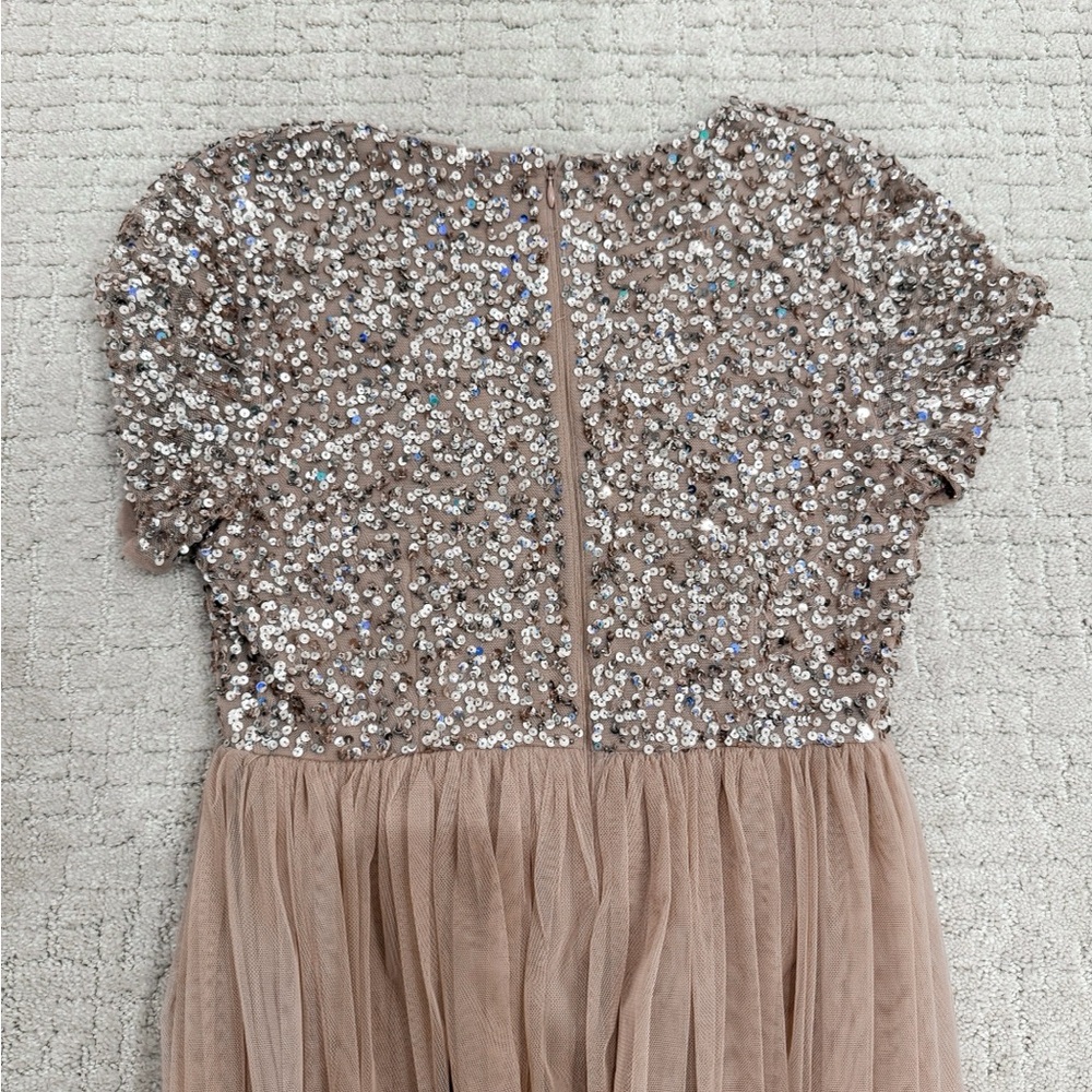 Maternity Sequin Bodice Tulle Maxi Dress in Taupe - Picture 2 of 3